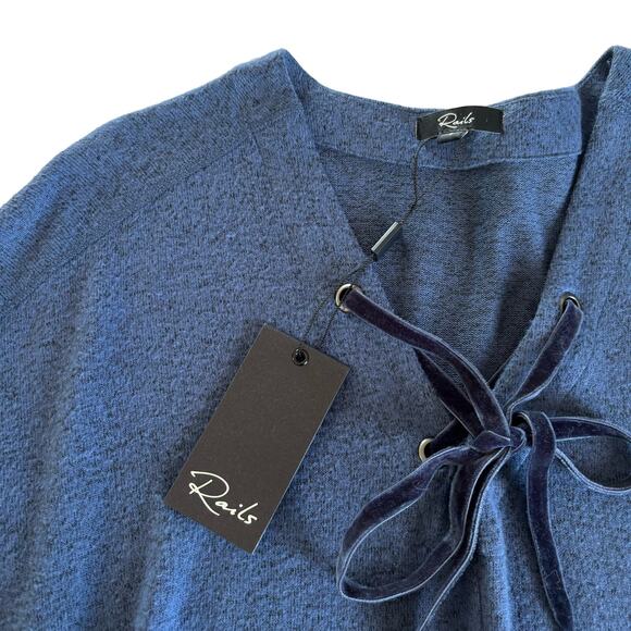 Rails Leigh Navy Velvet Lace Up Long Sleeve Pullover Knit Top Size Small NWT - Picture 3 of 9